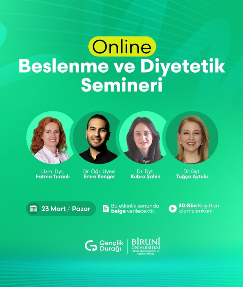 Online Beslenme ve Diyetetik Semineri 23 Mart 2025 etkinlik kapak görseli